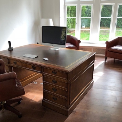 Four door credenza in limed oak with interior lighting and centre drawers